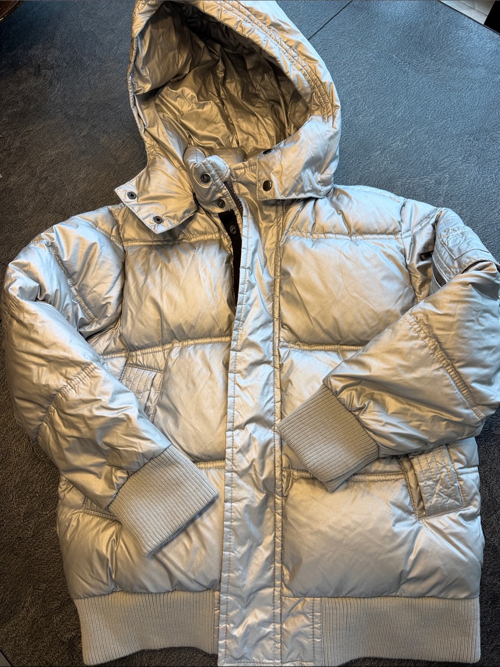 GAP Silver Puffer Hooded Coat size 10